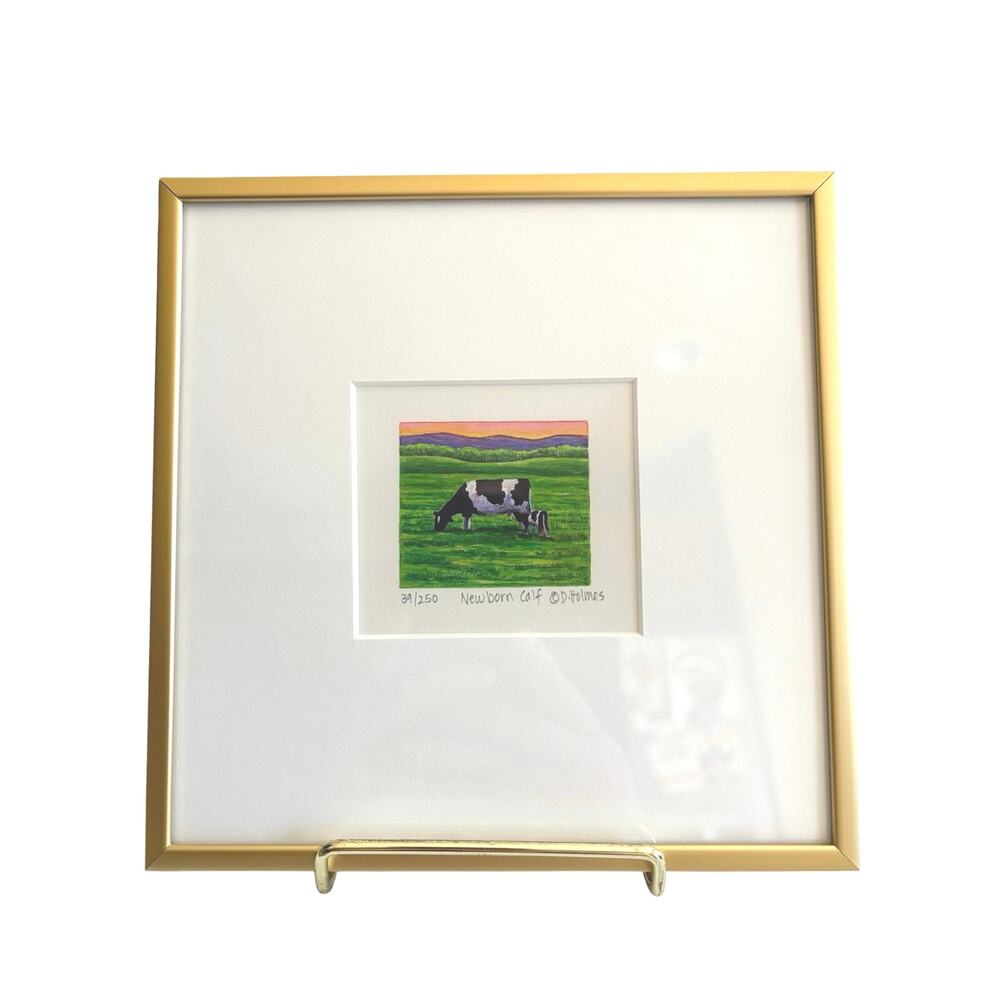 Deborah Holmes Signed Framed Miniature Watercolor Print "Newborn Calf" 39/250 VT